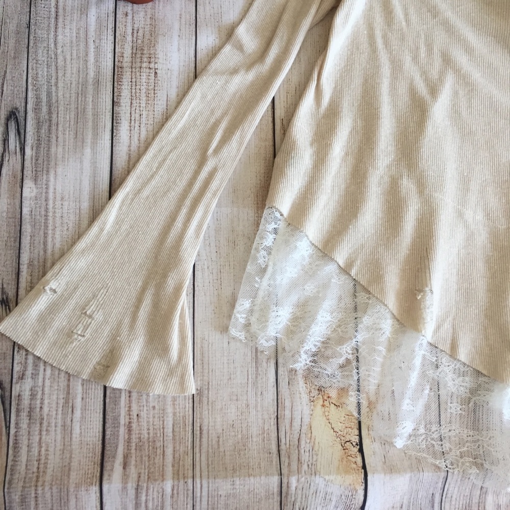 Free People | Distressed Asymmetrical Cream Blouse - Picture 7 of 7